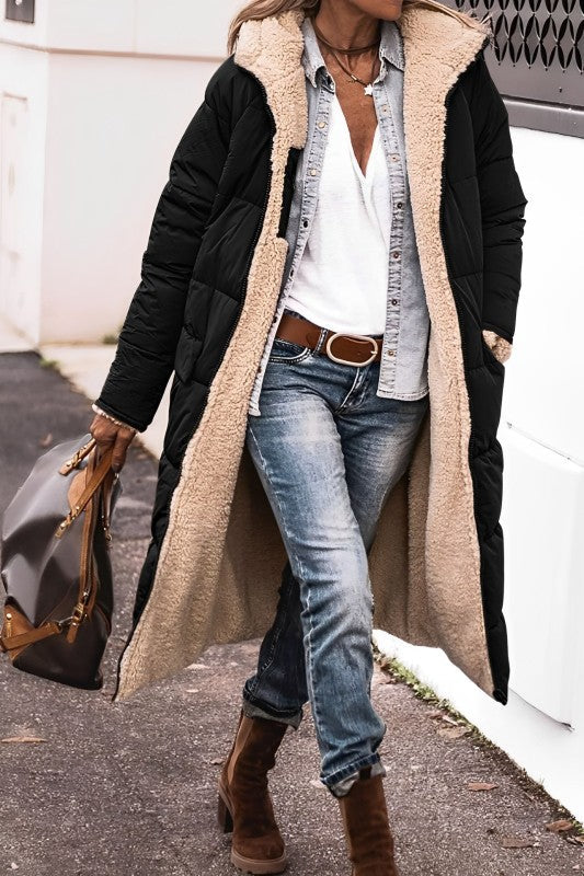 Damen Wintermantel lang, grau, warm & stilvoll. Eleganter Mantel für kalte Tage und vielseitige Wintermode.
