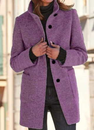 Vielseitiger Damen Wintermantel, warmer Überzieher mit Knopfverschluss, perfekt für Wintermode & Eleganz.