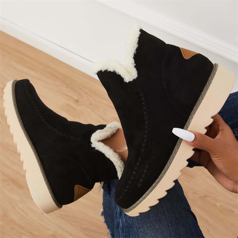 Zwei Paar modische Damen Winterstiefeletten, warm, bequem, rutschfest & im Slip-On-Stil.