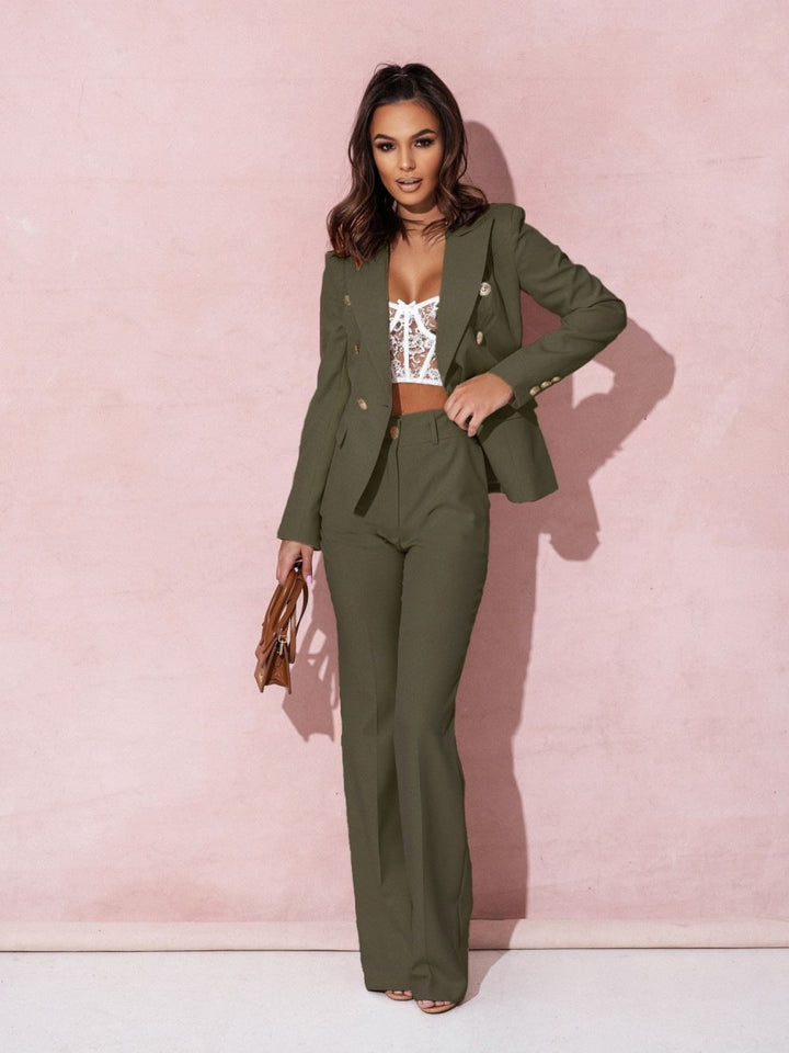 Business-Hosenanzug für Damen, zweireihiger Blazer, ideal für Konferenzen und Meetings.