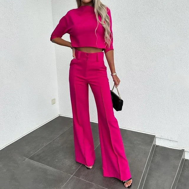 Vielseitiges Damen Zweiteiler Strickset: Pullover & Hose für einen warmen, eleganten Herbst-Winter-Look.