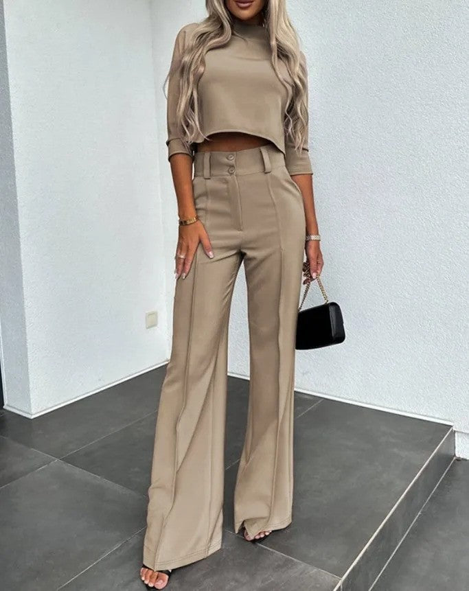 Elegantes Damen Strick-Zweiteiler Set für Herbst/Winter; warmes Freizeitoutfit mit Pullover & Hose.