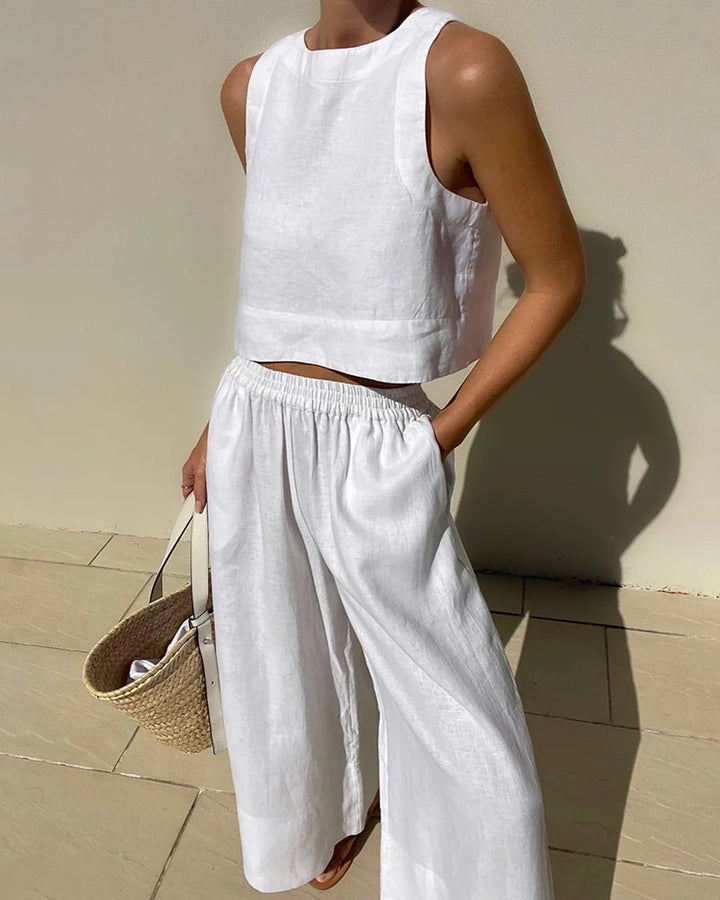 Damen Zweiteiliges Sommer Set: Bequemes ärmelloses Oberteil & lockere Hose für Freizeit und Alltag.