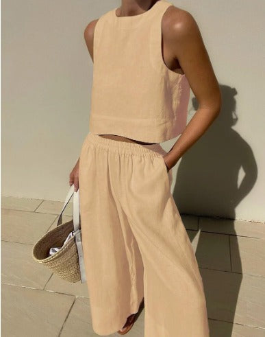 Damen Sommer Set, zweiteilig: Atmungsaktives ärmelloses Top und komfortable Hose für entspannte Sommertage.