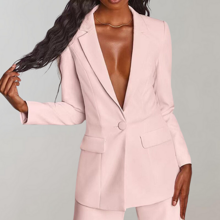 Damen Blazer rosa, eleganter Ein-Knopf-Anzug, langärmelig, modisch, Business-Outfit