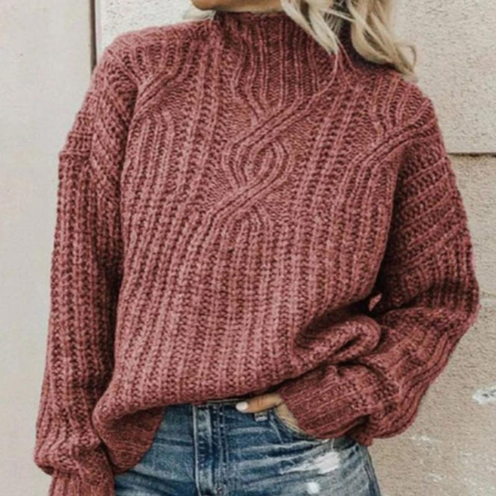 Kuscheliger Damen-Strickpullover mit Zopfmuster & Stehkragen. Eleganter, warmer Winterpullover.