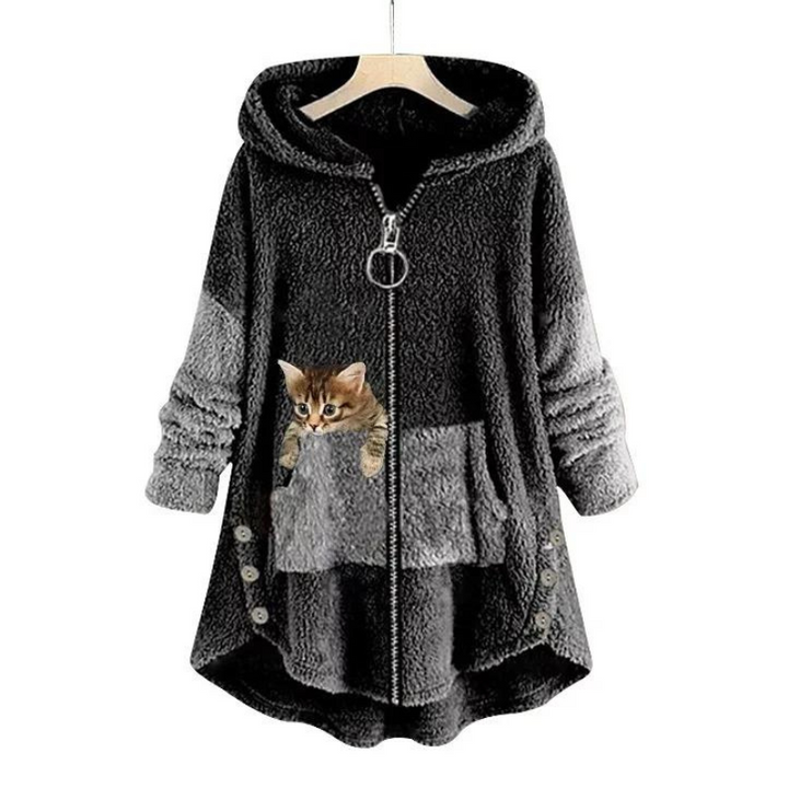 Damen Teddy Hoodie in Dunkelgrau auf Kleiderbügel