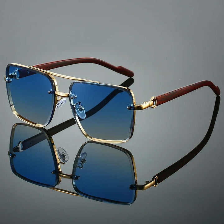 Quadratische Gold-Sonnenbrille mit getönten Gläsern