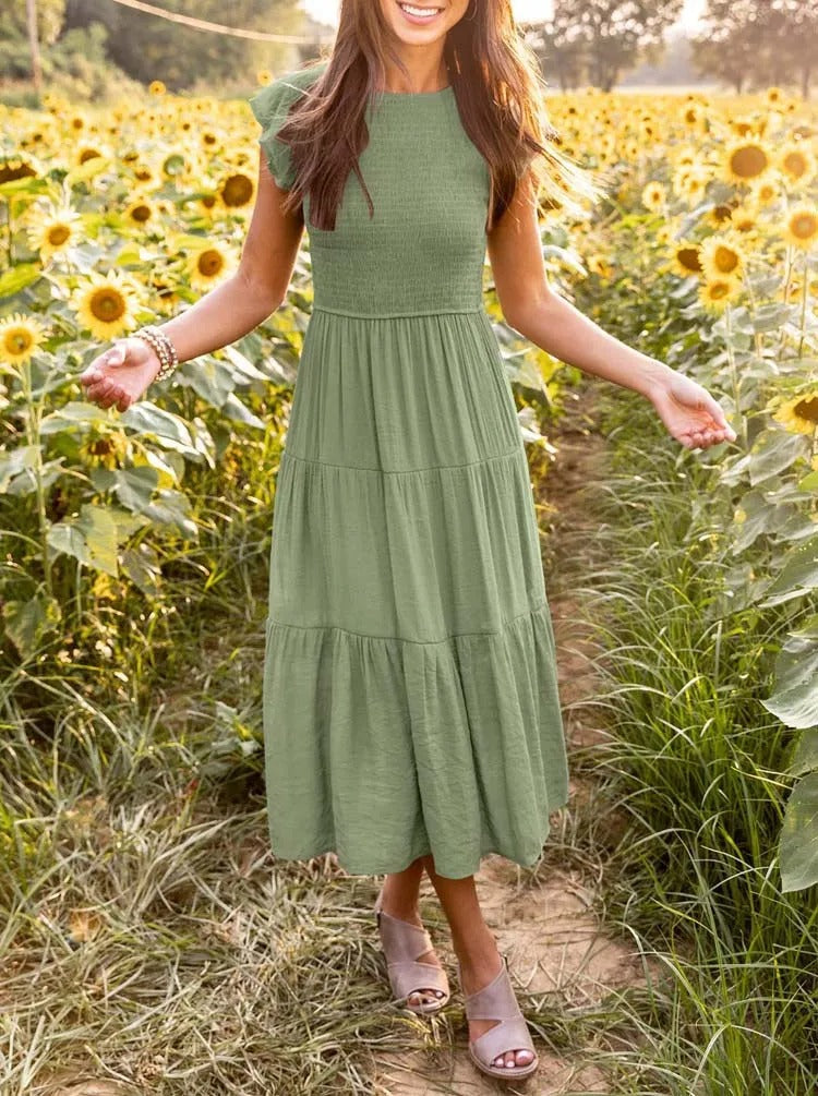 Ärmelloses Damenkleid, atmungsaktiv & vielseitig, ideal als Midi-Freizeitkleid oder elegantes Bürokleid.