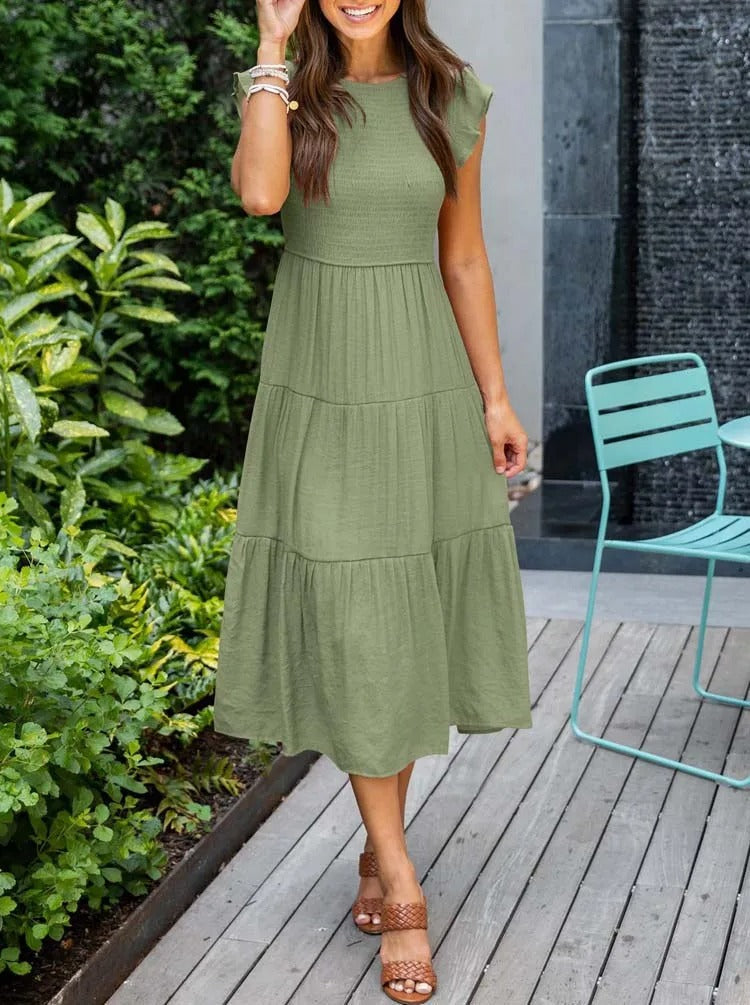 Figurbetontes Midi-Sommerkleid für Damen, ärmellos & bequem, vielseitig kombinierbar für entspannte Tage.