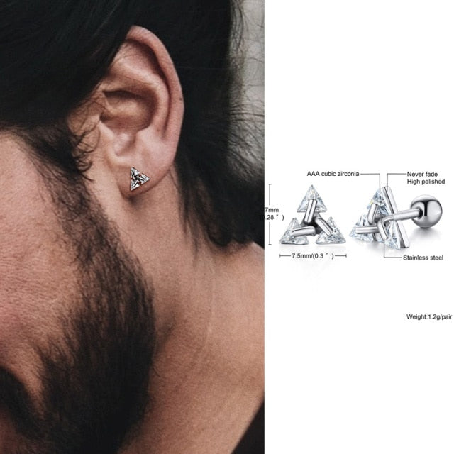 Dreieckige Zirkonia-Ohrringe aus Edelstahl, silber, für Herren, modisch, langlebig.
