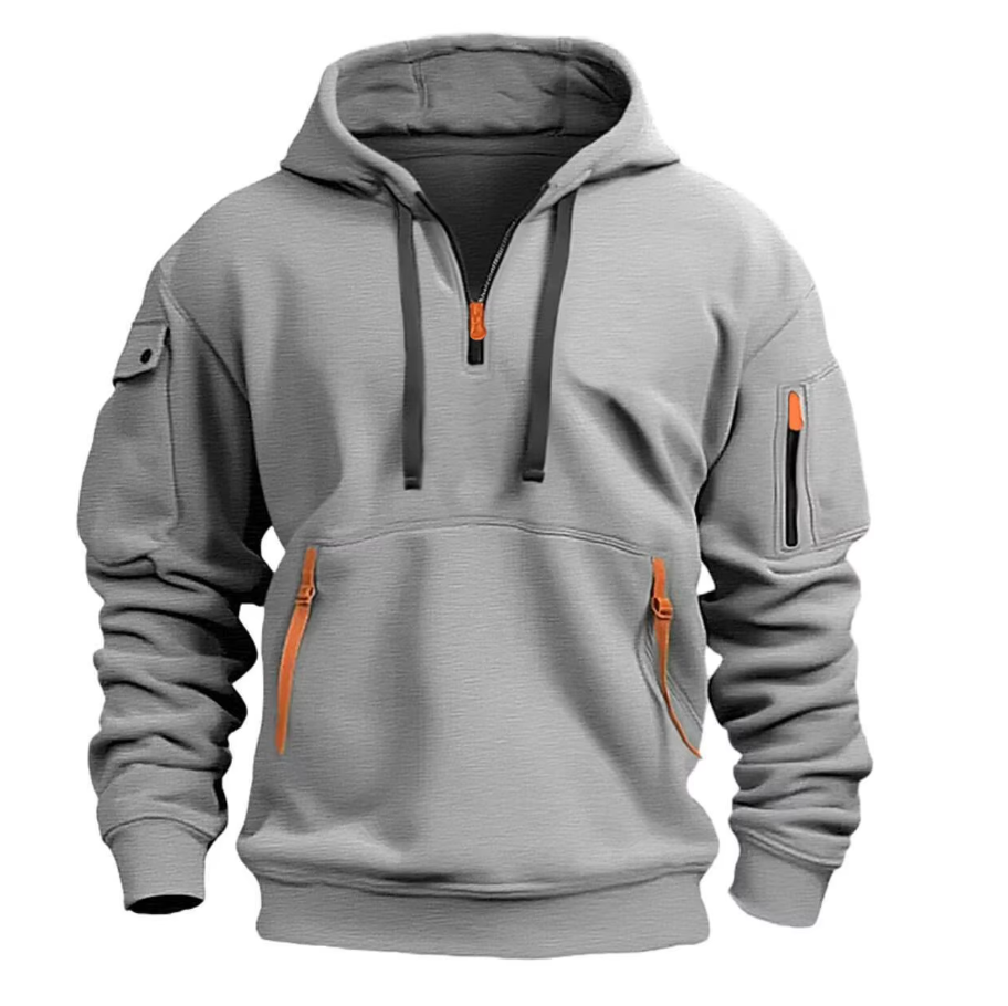 Grauer Unisex Hoodie. Gemütlicher Kapuzenpullover für den Herbst, ideal als Freizeitkleidung für Damen und Herren.