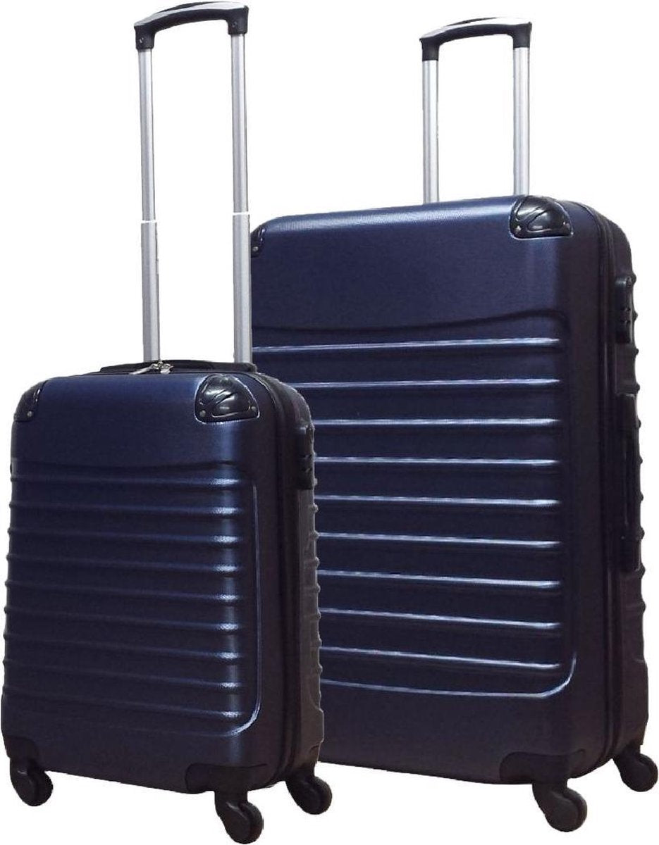 Zweier-Set dunkelblauer Hartschalenkoffer für Reisen, langlebiges Reisegepäck mit Rollen.
