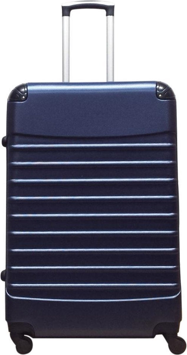 Set aus zwei dunkelblauen Hartschalenkoffern, ideale Reisebegleiter für jede Urlaubsreise.