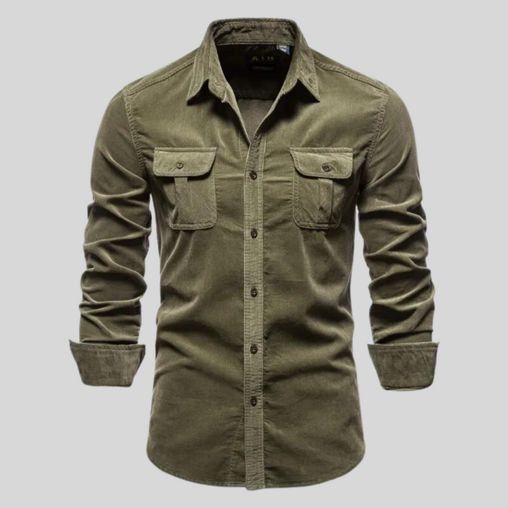 Dunkelgraues Herren Langarmhemd, Button-Up, für zeitlosen Stil & Komfort; vielseitiges Freizeithemd für Wintermode.