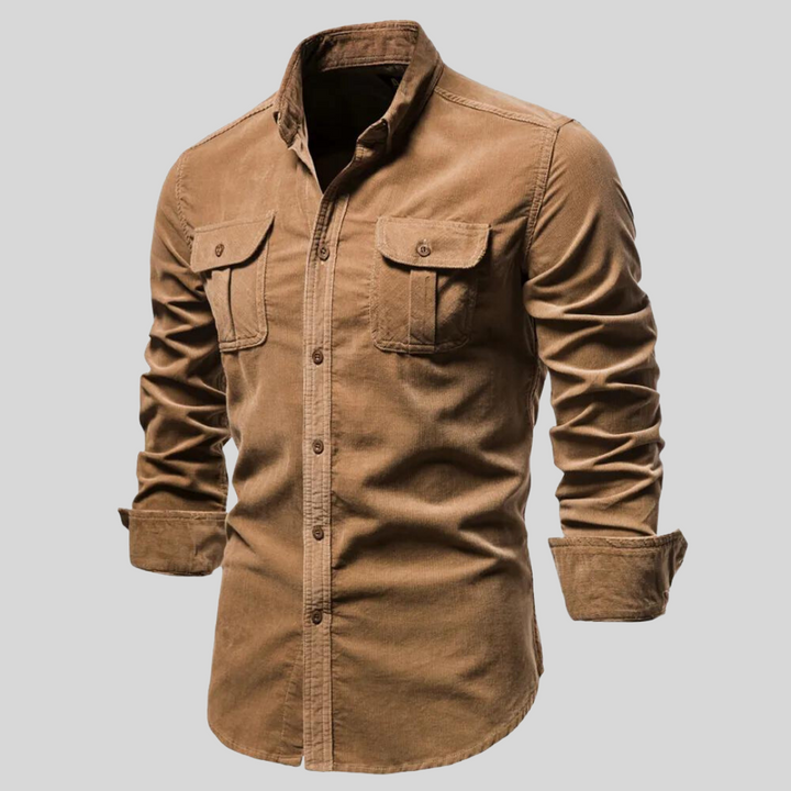 Olivgrünes Herren Langarmhemd, elegant & casual; bequemes Button-Up Freizeithemd für kühle Tage und Wintermode.
