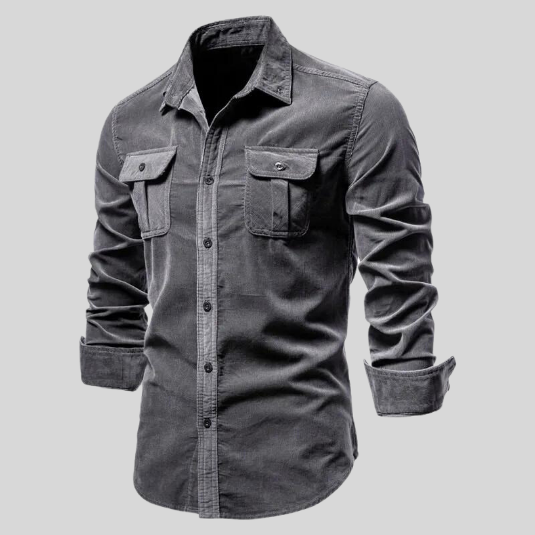 Marineblaues vielseitiges Herren Langarmhemd, perfekt für Casual oder elegante Winteroutfits; modisches Button-Up Hemd.
