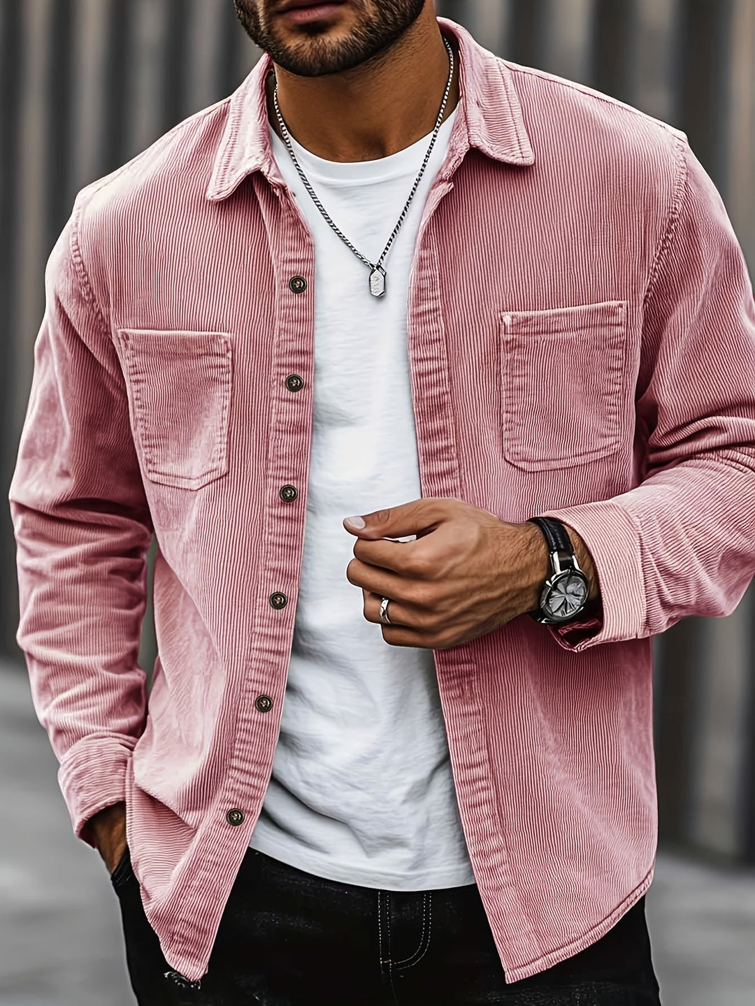 Bequeme Herrenmode Langarm Hemdjacke mit praktischen Knöpfen und Brusttaschen