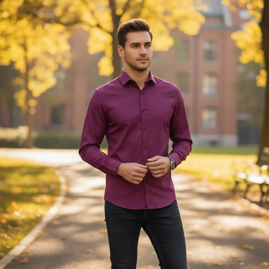 Herrenhemd mit Stretch, Atmungsaktivem Stoff und Knitterarmem Finish für den Herbst
