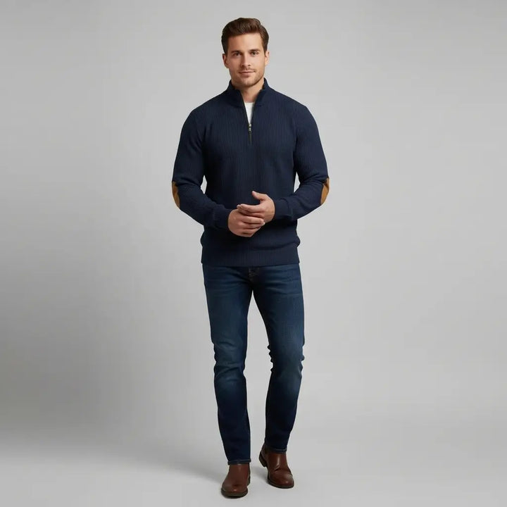 Dunkelblau - Herren Pullover Mit Gerippten Bündchen