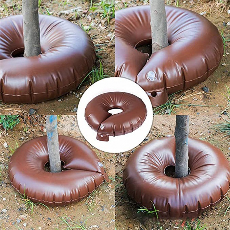 "Effektive 15/20 Gallon Baum Bewässerungstasche, grün und braun, für gleichmäßige Tropfbewässerung von Gartenbäumen."