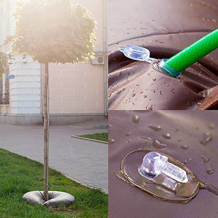 "Effektive 15/20 Gallon Baum Bewässerungstasche, grün und braun, für gleichmäßige Tropfbewässerung von Gartenbäumen."