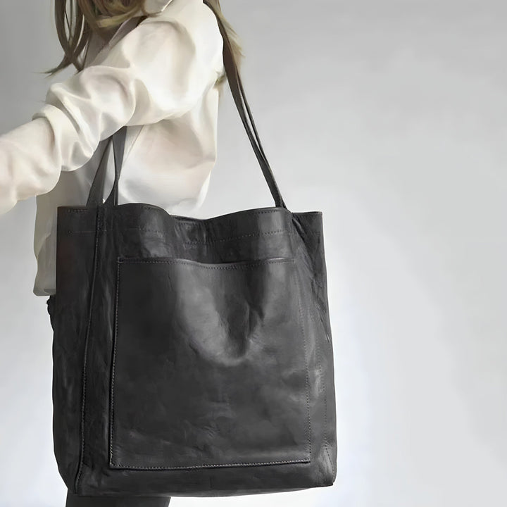 Offene, geräumige Damen Echtleder Handtasche (braun). Praktische Ledertasche mit viel Stauraum für den Alltag.