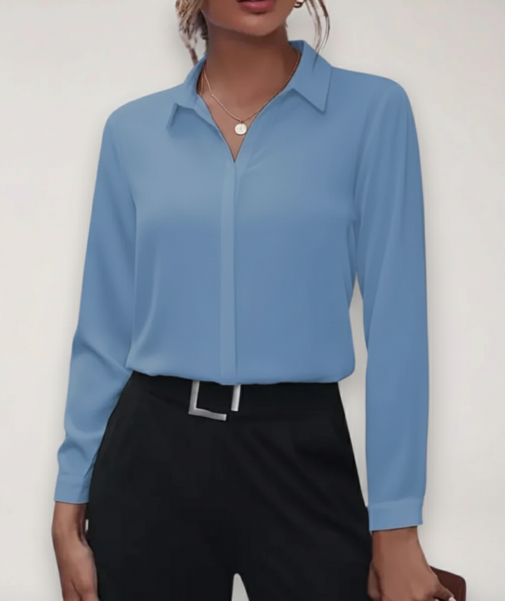 Damen Frühjahrsbluse mit durchgehender Knopfleiste, elegant & vielseitig für Büro und Alltag.