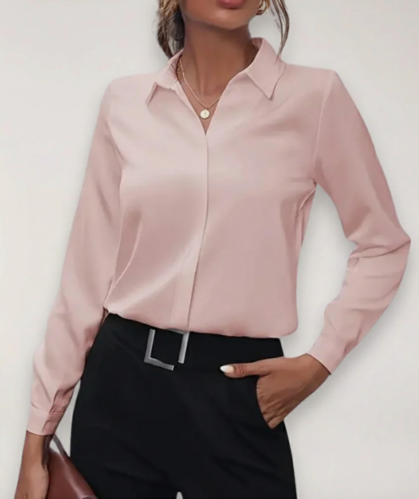 Business-Bluse für Damen, langärmlig & schick. Elegant mit Knopfleiste, perfekt für den Frühling.