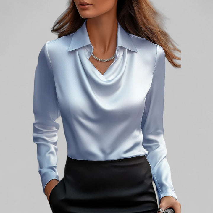 Modische Langarmbluse Damen, elegant mit Wasserfallhals, perfekt für Business und Abend.
