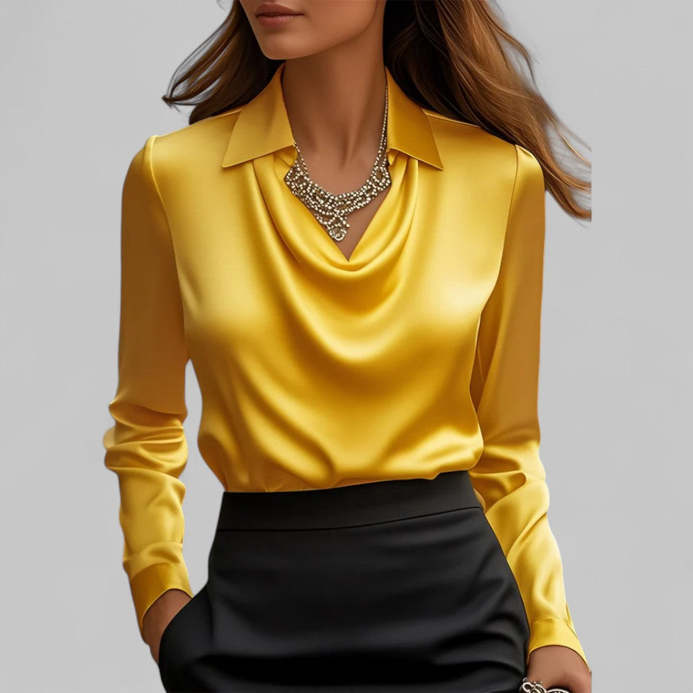 Zeitlose Damen Bluse, lange Ärmel, edler Wasserfallausschnitt, vielseitig kombinierbar für jedes Event.