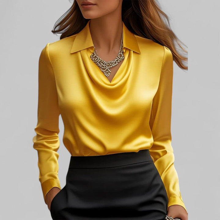 Zeitlose Damen Bluse, lange Ärmel, edler Wasserfallausschnitt, vielseitig kombinierbar für jedes Event.