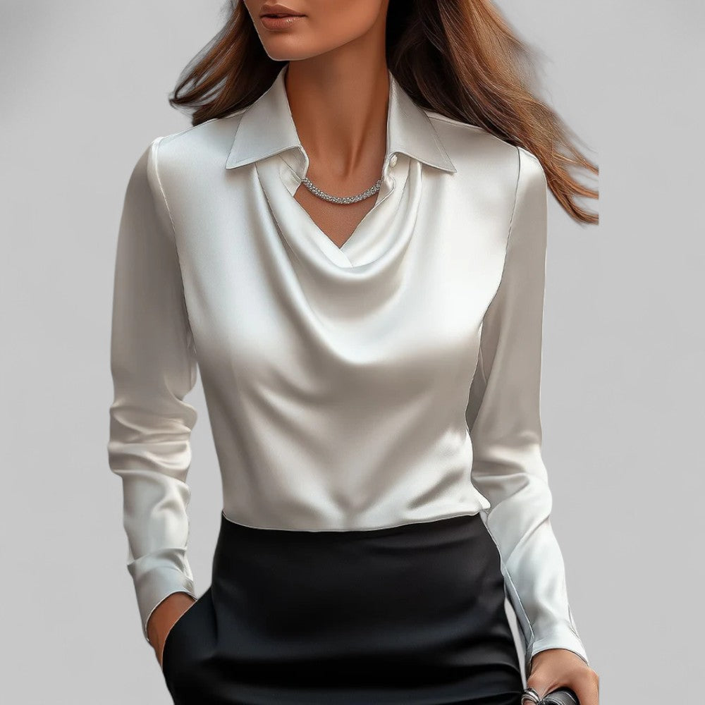 Modische Langarm Bluse für Damen mit stilvollem Wasserfallhals, perfekt für den Business Look.