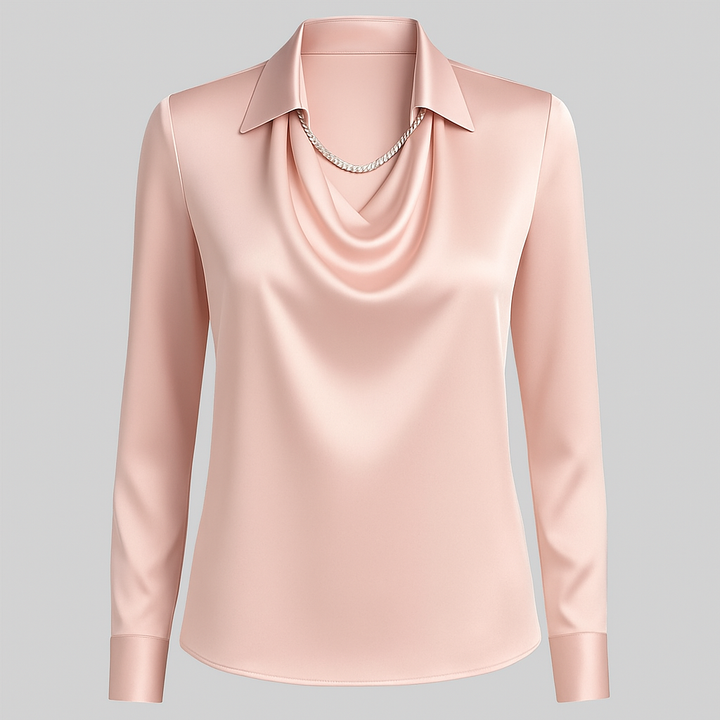 Schicke Damen Langarm Bluse mit fließendem Wasserfallkragen, elegant für Büro und Abend.