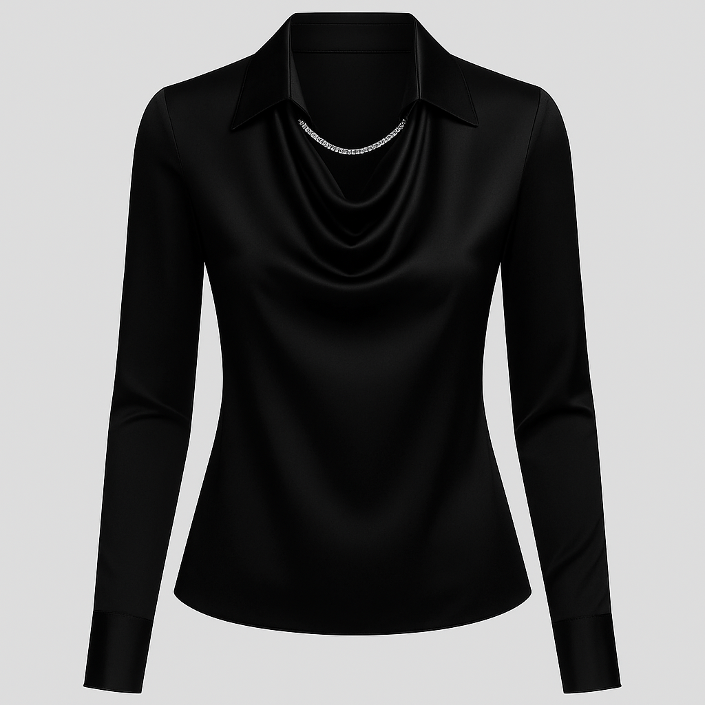 Elegante Business Bluse für Damen, featuring einen modernen Wasserfallausschnitt & lange Ärmel.