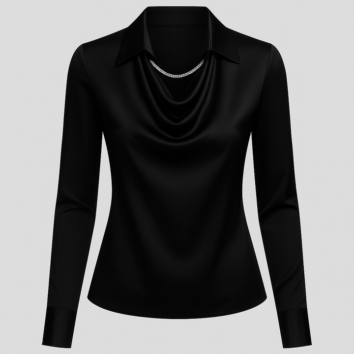 Elegante Business Bluse für Damen, featuring einen modernen Wasserfallausschnitt & lange Ärmel.