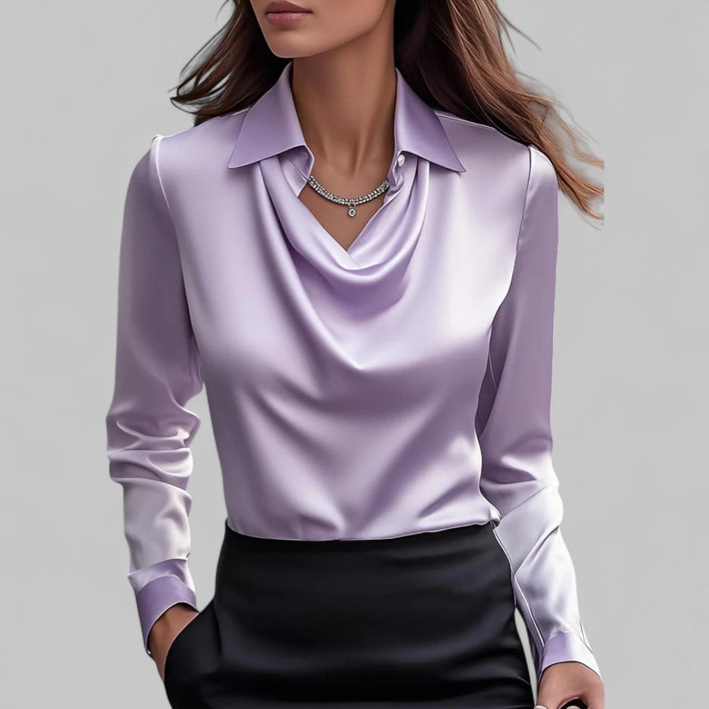 Klassisches Damen Oberteil: Langarm Bluse mit elegantem Wasserfallhals, für stilvolle Büro-Looks.