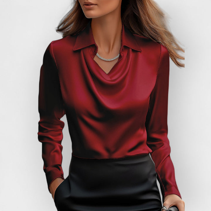 Schicke Damen Bluse mit Wasserfallkragen, elegantes Business Oberteil für festliche & alltägliche Anlässe.