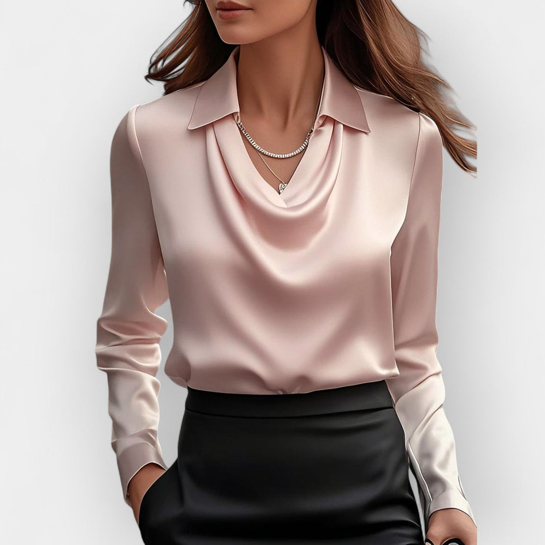 Business-taugliche Damen Bluse, elegantes Oberteil mit Wasserfallkragen für stilvolle Frauen.