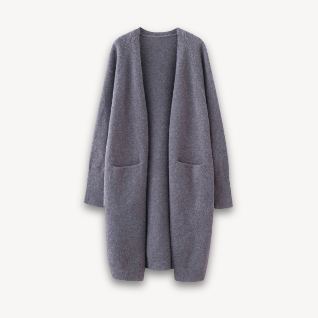Leichte, offene Damen Strickjacke in zarter Farbe, ideal als Übergangsjacke und eleganter Cardigan für Damenmode.