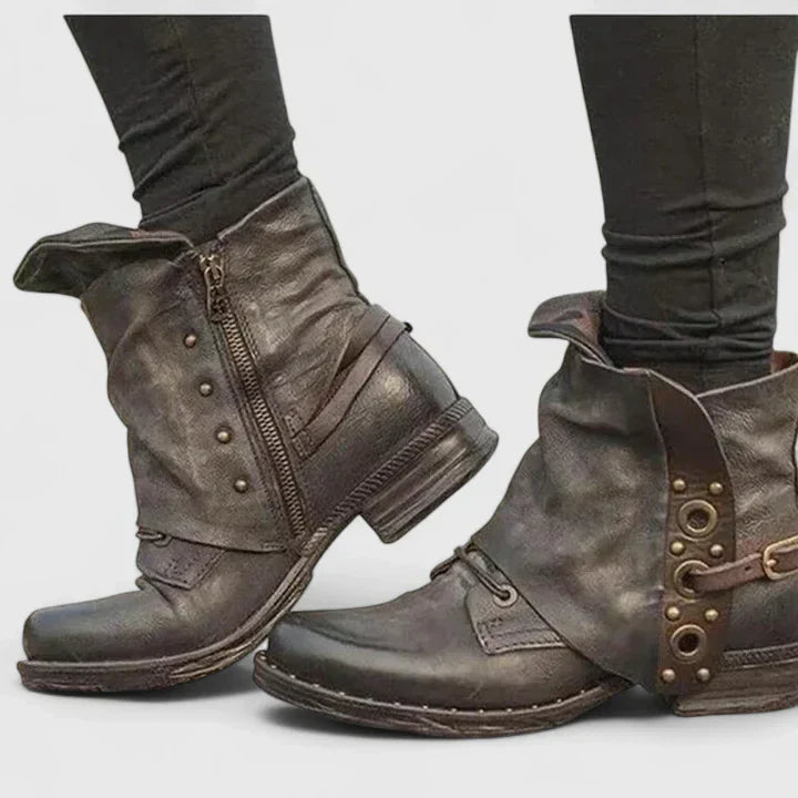 Komfortable Vintage Stiefeletten für Damen, ideal für den Frühling, mit modischer Schnalle und elegantem Design.