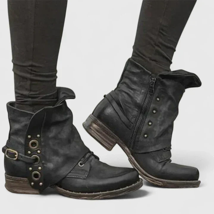 Stilvolle Damen Vintage Stiefeletten mit praktischer Schnalle, ideal für den Frühling und bequemen Alltags-Look.