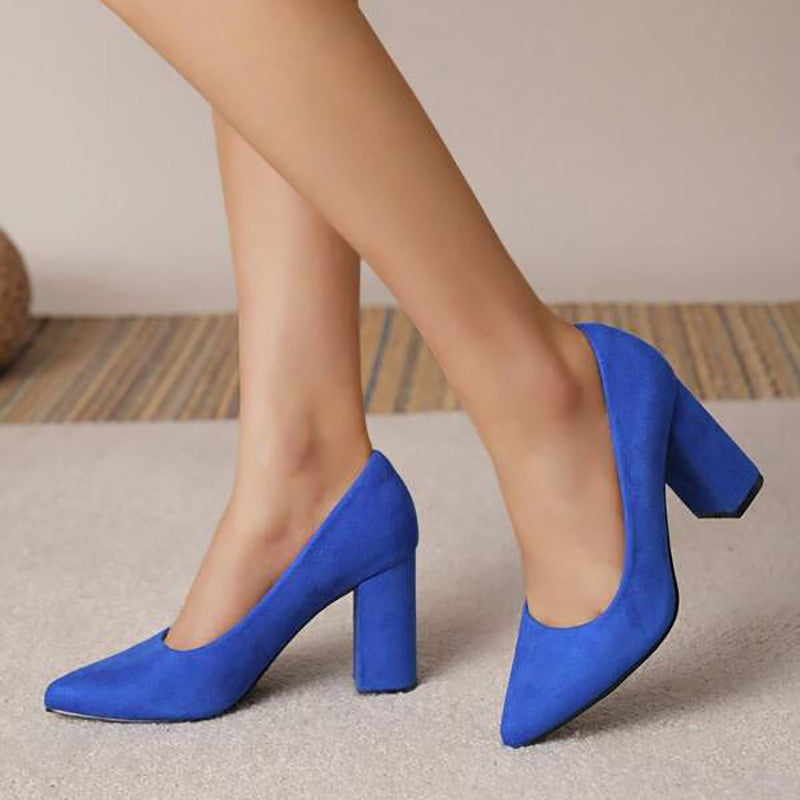 Elegante Damen High Heels aus Hirschleder, spitz zulaufend, in Königsblau. Ideal für Büro und Abendgarderobe.