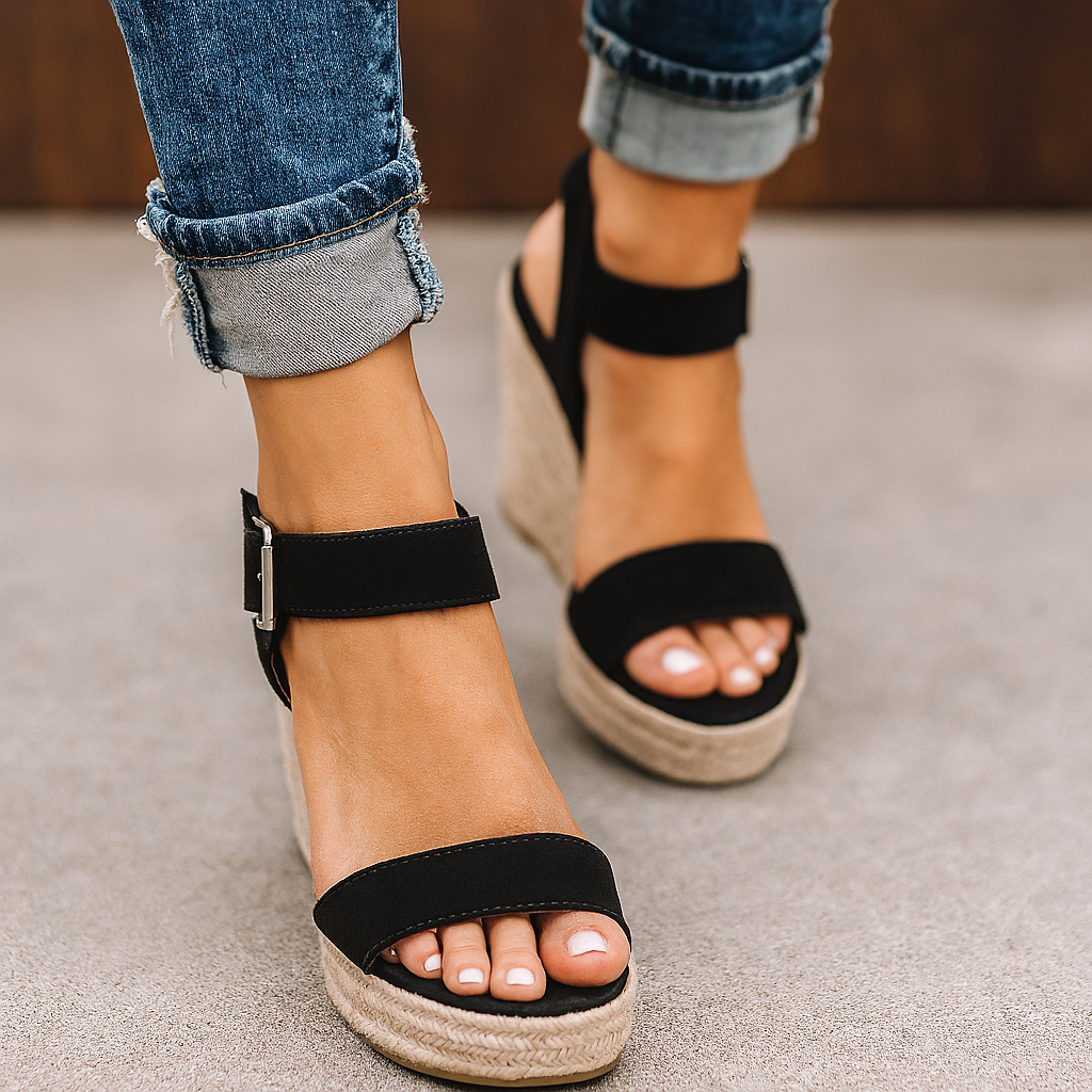 Elegante Damen Keilabsatz Sandalen mit offener Spitze für Frühling & Sommer, bequeme Plateau Freizeitschuhe.