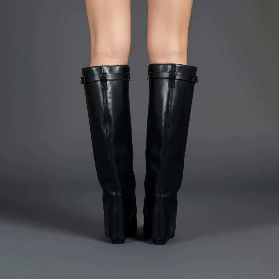 Absatzstiefel Damen Overknee in Wildlederoptik, mit eleganter Schnalle