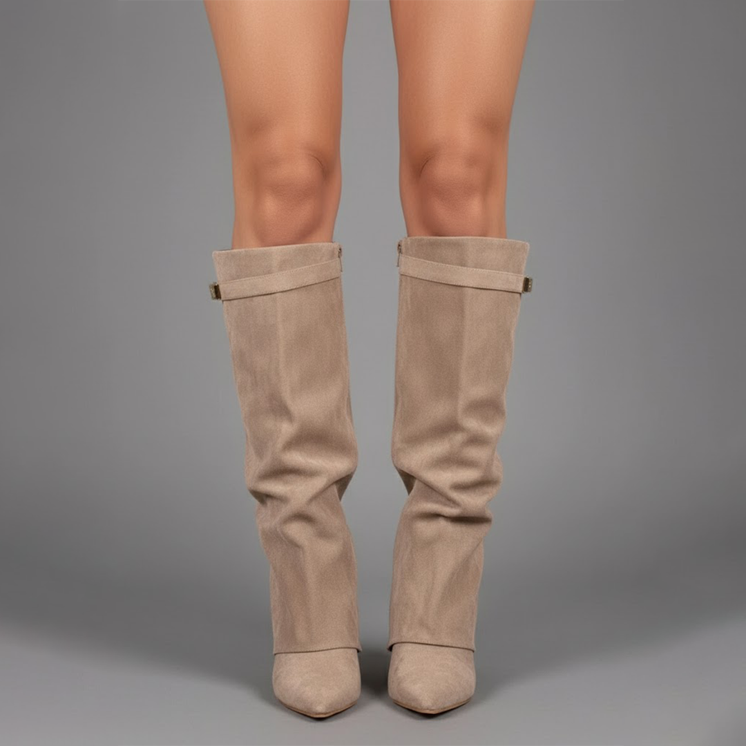 Damen Stiefel über dem Knie, seitliche Schnalle für einen modischen Look