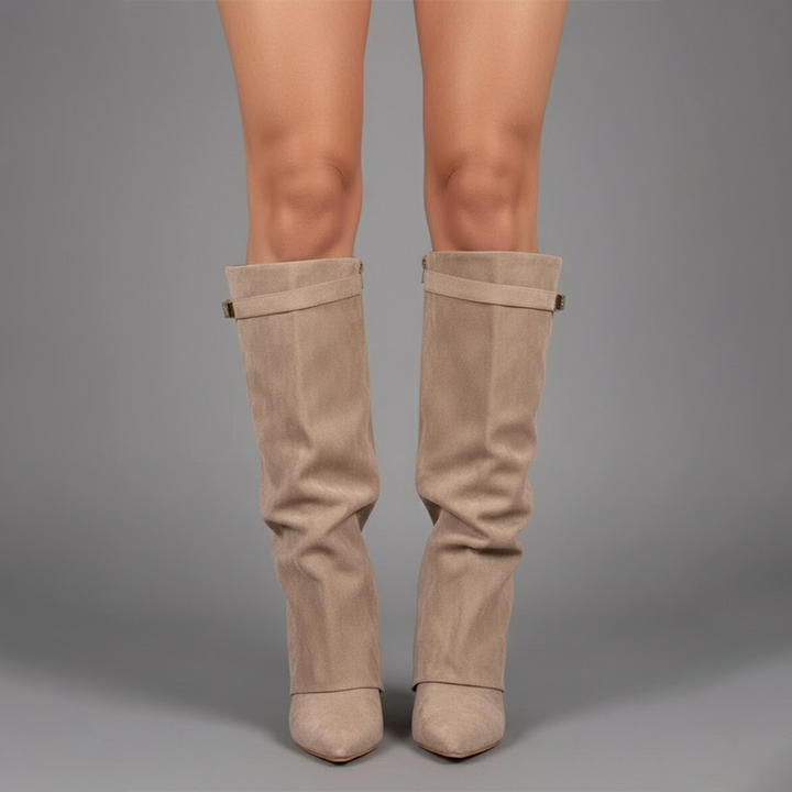 Damen Stiefel über dem Knie, seitliche Schnalle für einen modischen Look