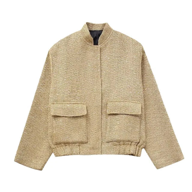 Moderne Damen Pailletten-Bomberjacke für einen glitzernden Auftritt, perfekt für festliche Herbst-Events.