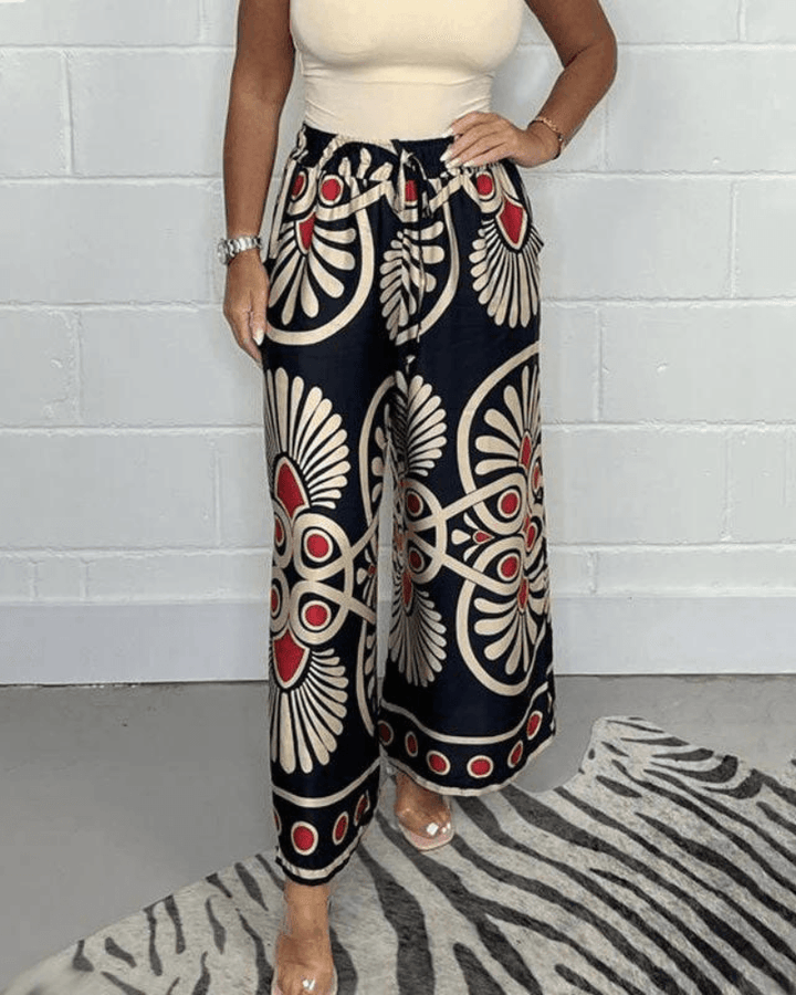 Elegante Damen Palazzohose mit hoher Taille und weitem, fließendem Bein für stilvolle Auftritte.