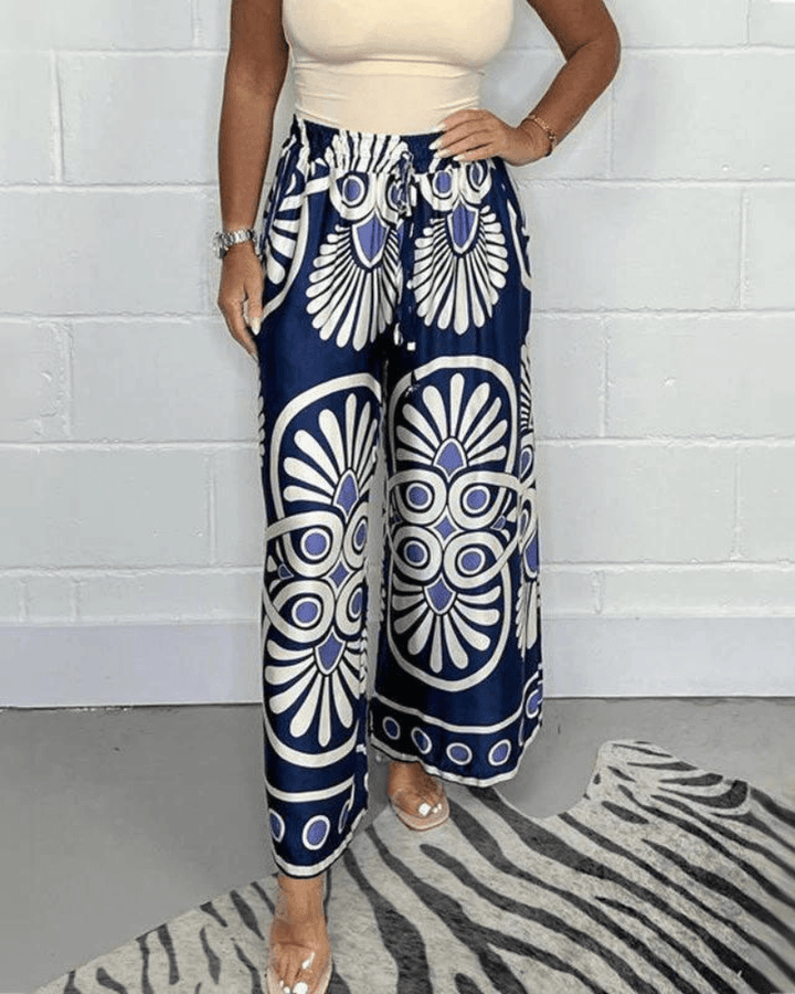 Lässige Sommerhose: Fließende Palazzohose für Damen mit hoher Taille, perfekt für elegante und bequeme Looks.